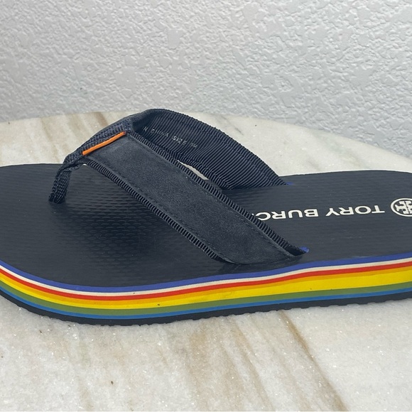 Tory Burch flip flops platform women’s sz 9 Blue with Rainbow Sole - Picture 8 of 9